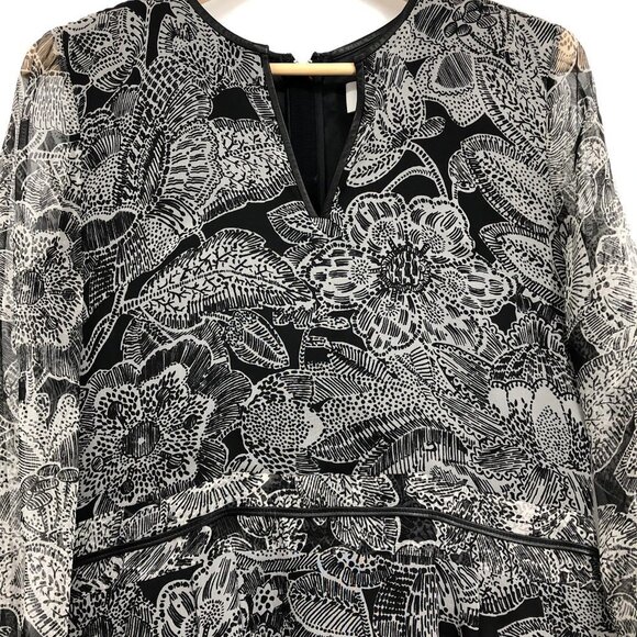 Veronica Beard Black and White Chiffon sheer Long Sleeve floral Silk Mini dress - Picture 6 of 16